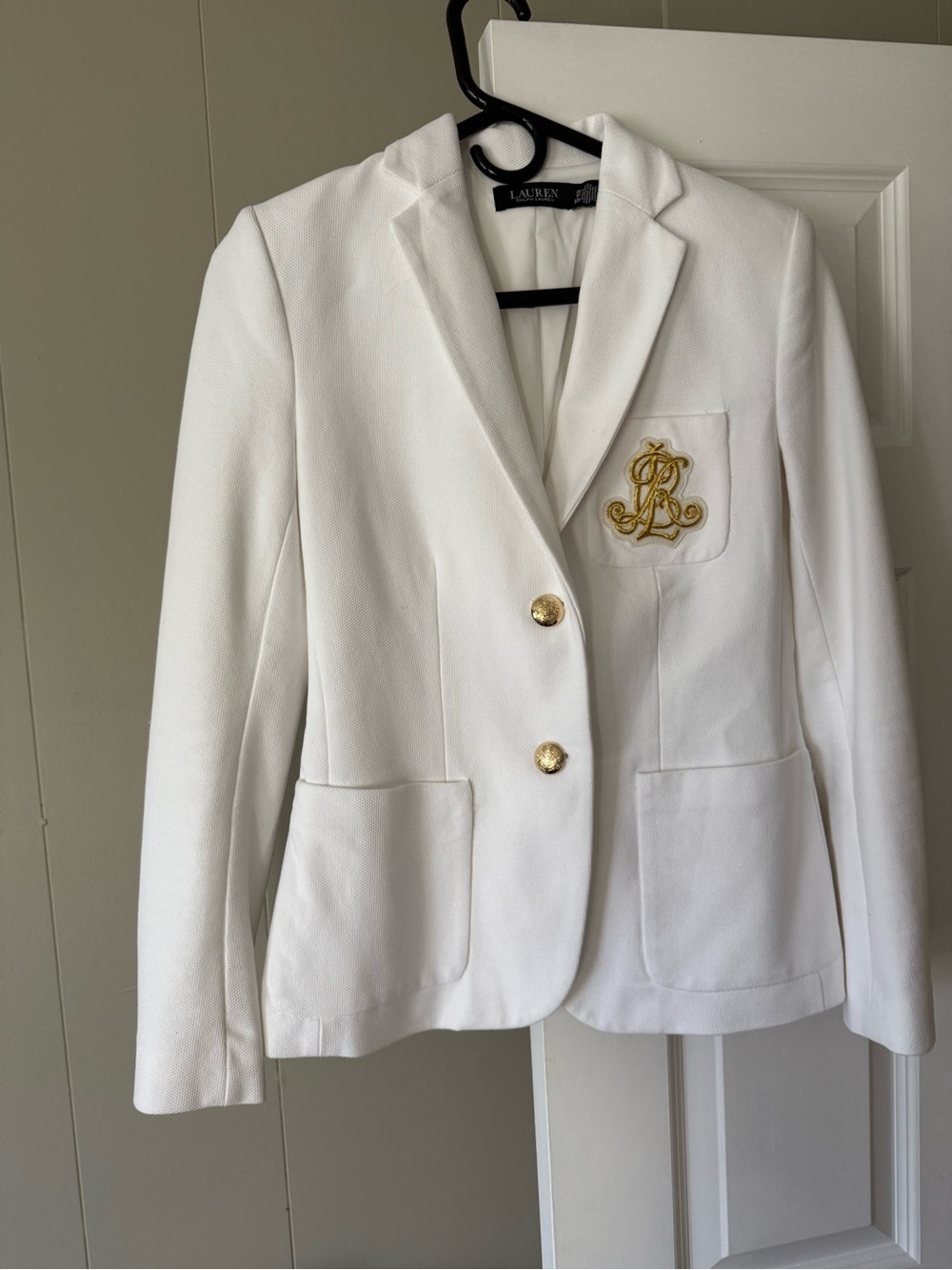 Ralph Lauren White Embroidered Crest Blazer with Gold Buttons